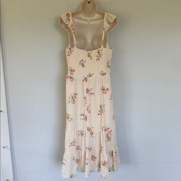 Lily Rose ivory pink floral ruffle cap spaghetti strap sweetheart midi dress XL - Picture 8 of 15